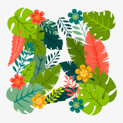 彩色夏季棕榈树叶和花卉框架素材