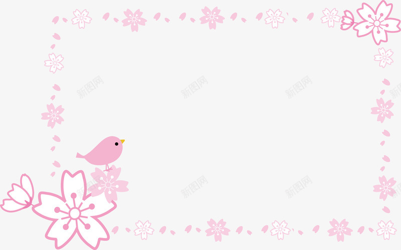 紫色卡通小鸟花朵边框png免抠素材_新图网 https://ixintu.com 卡通 小鸟 紫色 花朵 边框