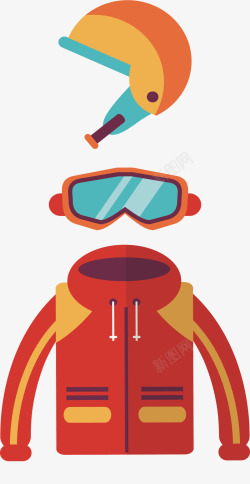 红色冬季滑雪服装矢量图素材