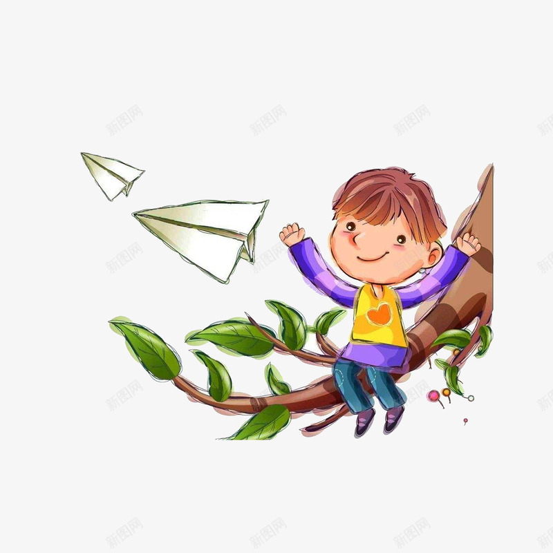 坐在树干上放纸飞机的男孩png免抠素材_新图网 https://ixintu.com 卡通手绘 坐在树干上放纸飞机的男孩 插画 树下的人