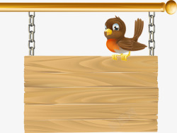 卡通指示板木质板上的小鸟高清图片