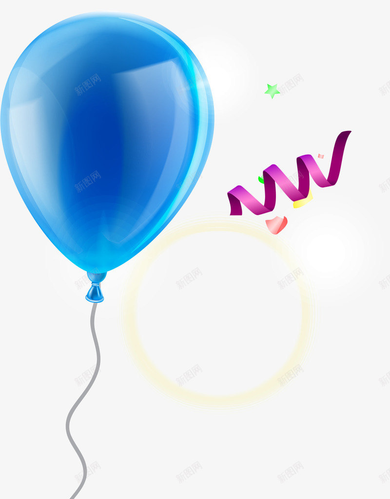 唯美蓝色气球png免抠素材_新图网 https://ixintu.com 唯美气球 弯曲丝带 水彩 白色光晕 紫色丝带 蓝色气球