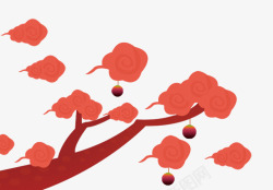 中国风红色卡通手绘树枝素材