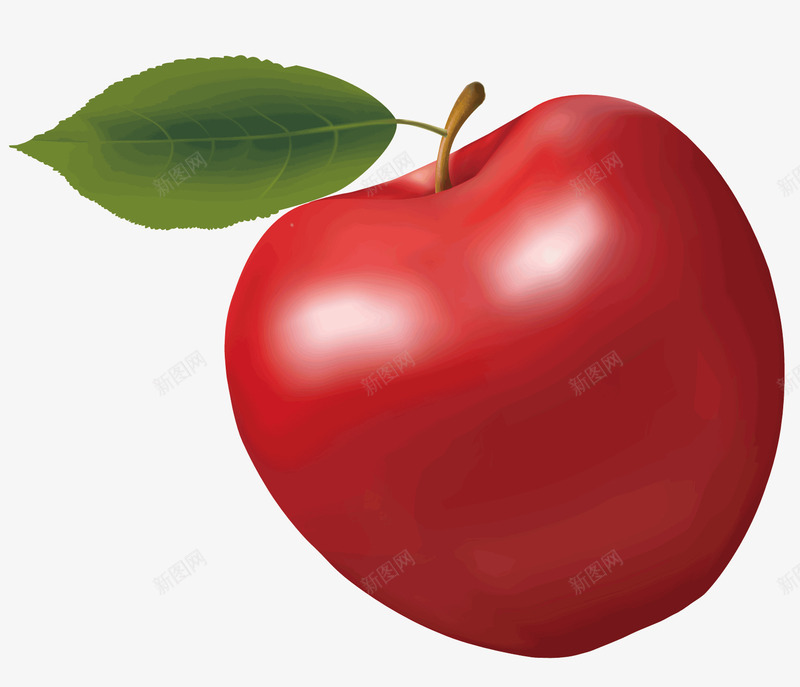 一个红色的大苹果png免抠素材_新图网 https://ixintu.com 吃的 水果 白色的光泽 红色的食物 绿色的叶子 食品