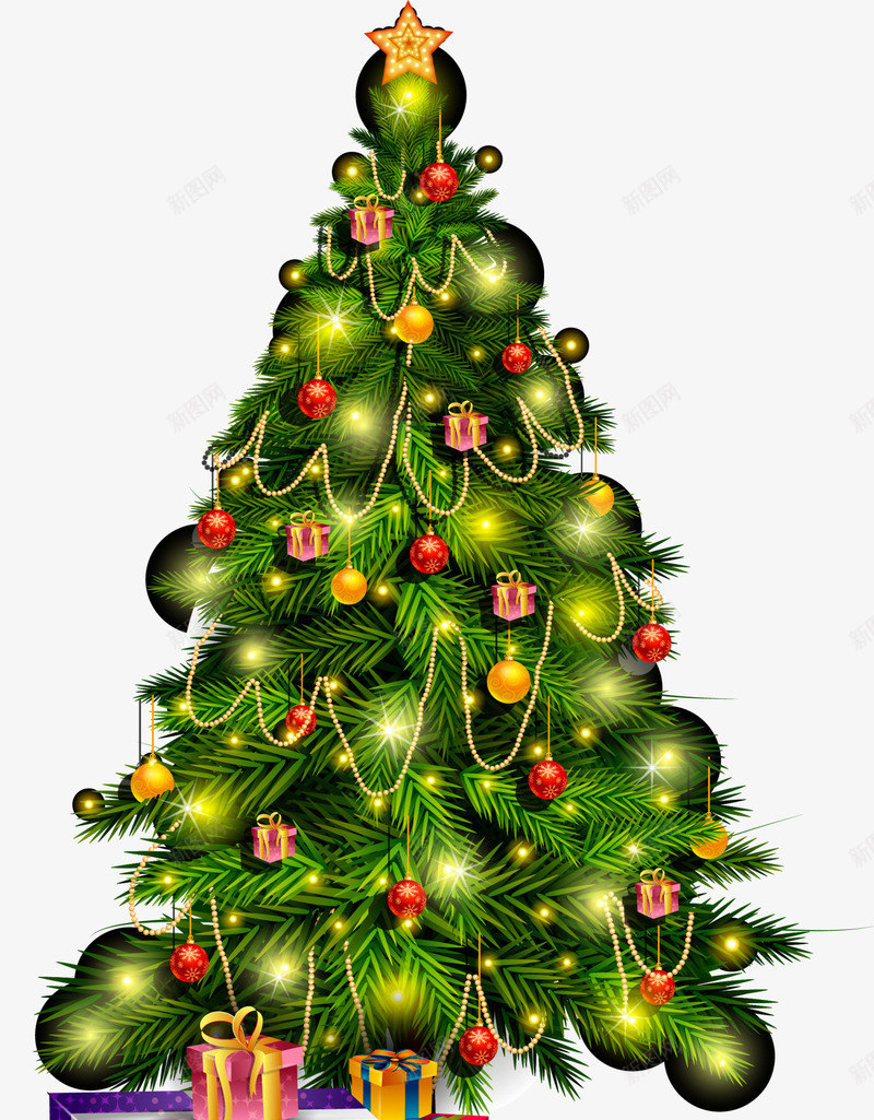 圣诞节绿色圣诞树png免抠素材_新图网 https://ixintu.com 圣诞球挂饰 圣诞节 多彩圣诞球 红色星星 绿色光晕 绿色圣诞树
