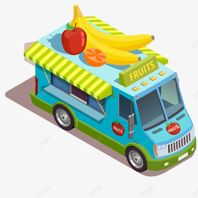 售卖水果的卡通汽车png免抠素材_新图网 https://ixintu.com 动漫动画 卡通手绘 水果 汽车 苹果 装饰图 香蕉