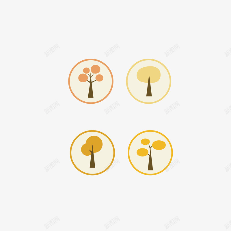 黄色树木组合png免抠素材_新图网 https://ixintu.com 卡通 树 树笔刷 植物 黄色