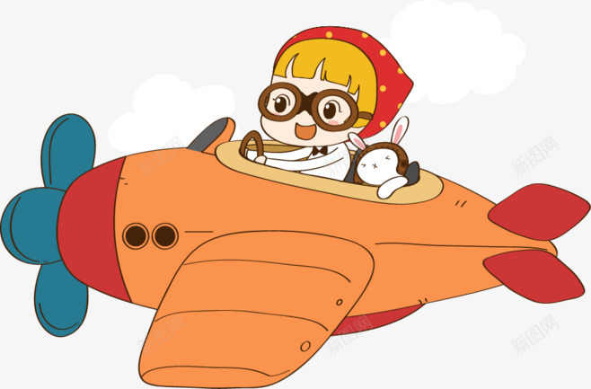 开飞机的女孩卡通png免抠素材_新图网 https://ixintu.com 卡通 女孩 飞机