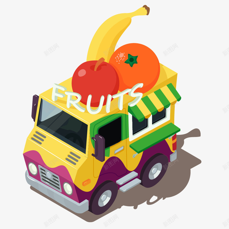 彩色汽车上的水果png免抠素材_新图网 https://ixintu.com 动漫动画 卡通手绘 橙子 水果 汽车 苹果 装饰图 食物 香蕉