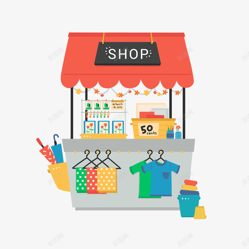 衣服店矢量图ai免抠素材_新图网 https://ixintu.com 买家 商店 店铺 推车 杂货 矢量图