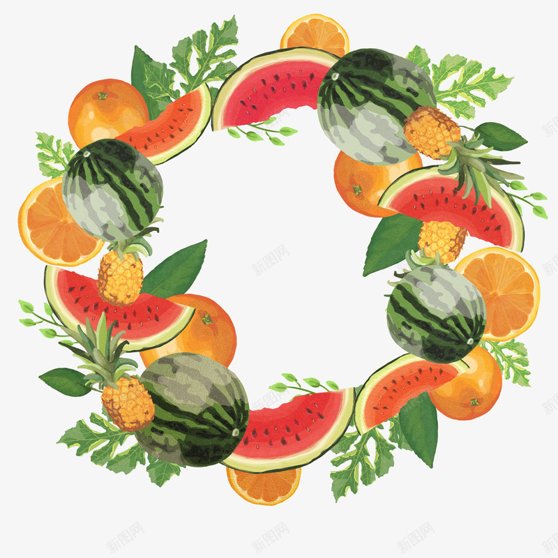 夏季水果图标png_新图网 https://ixintu.com 图标 插图 橙子 水果 水果圈 红西瓜 菠萝 西瓜