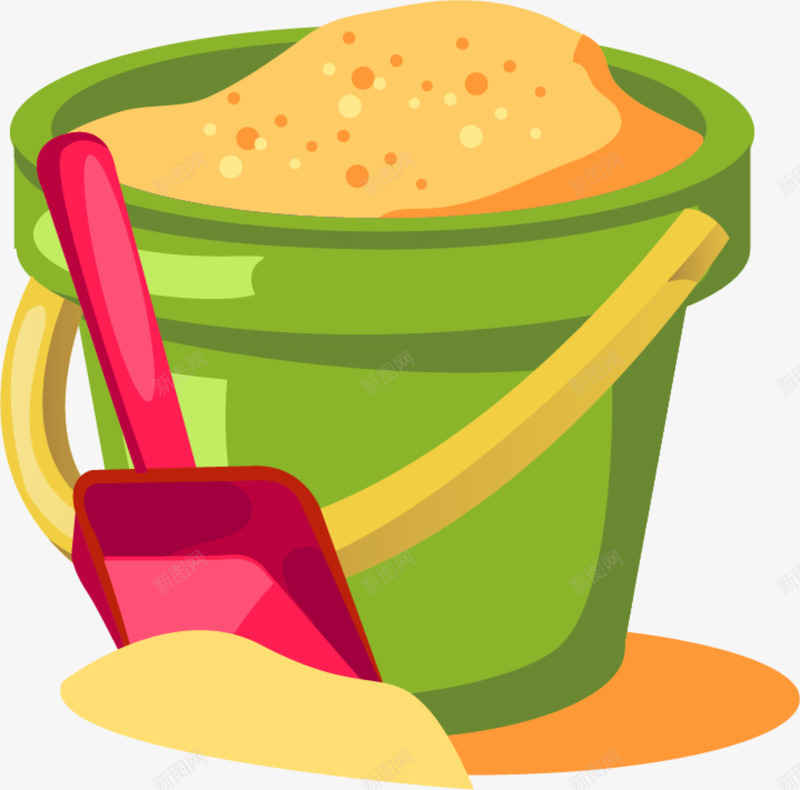 装满沙子的绿色水桶png免抠素材_新图网 https://ixintu.com 一桶沙子 玩具水桶 童趣 红色铲子 绿色水桶 装满沙子