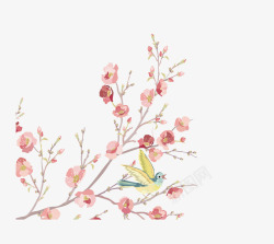 卡通手绘可爱的小鸟清新桃花素材