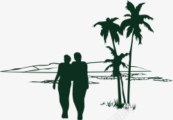 夏季男女海滩椰子树剪影素材