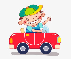 戴帽子的男娃开玩具汽车的小男孩高清图片