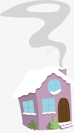 冬季紫色冒烟房子矢量图素材