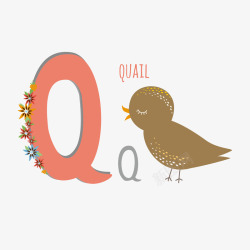 棕色小鸟Q字母矢量图素材