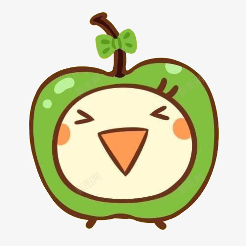开心的绿苹果png免抠素材_新图网 https://ixintu.com 卡通 植物 水果
