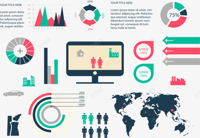 信息图表组合png免抠素材_新图网 https://ixintu.com 信息图表 商务小人 柱形图 环形图 电脑