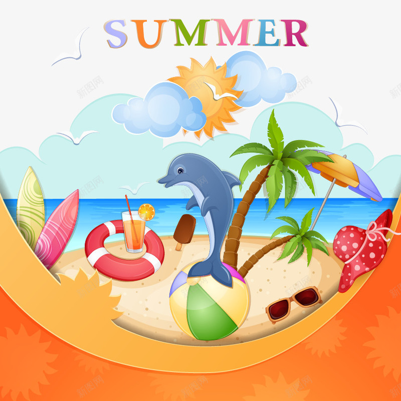 夏日元素矢量图ai免抠素材_新图网 https://ixintu.com 夏季 夏日元素 大海 椰树 海边 矢量图