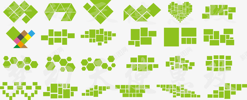 小图案png免抠素材_新图网 https://ixintu.com 不规则图形 图形组合 绿色