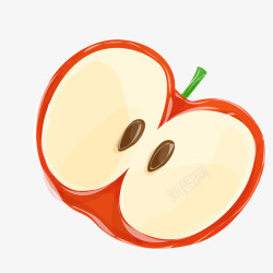 卡通手绘红色半个苹果素材