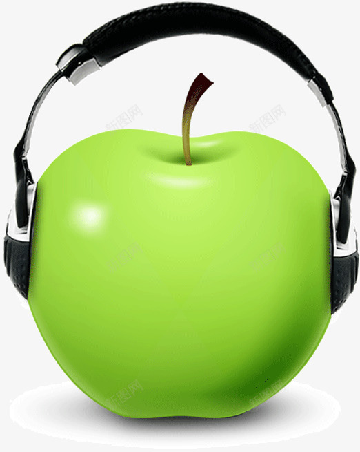 戴耳机的苹果png免抠素材_新图网 https://ixintu.com 创意 广告 戴耳机 苹果