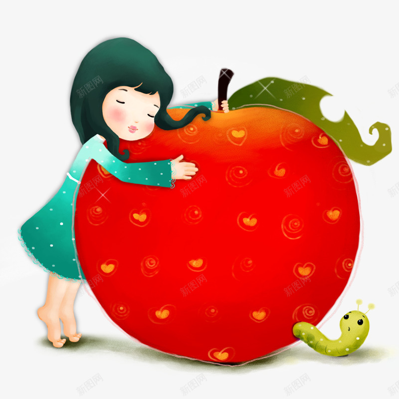 抱着苹果的女孩png免抠素材_新图网 https://ixintu.com 儿童节 卡通 大苹果 小女孩