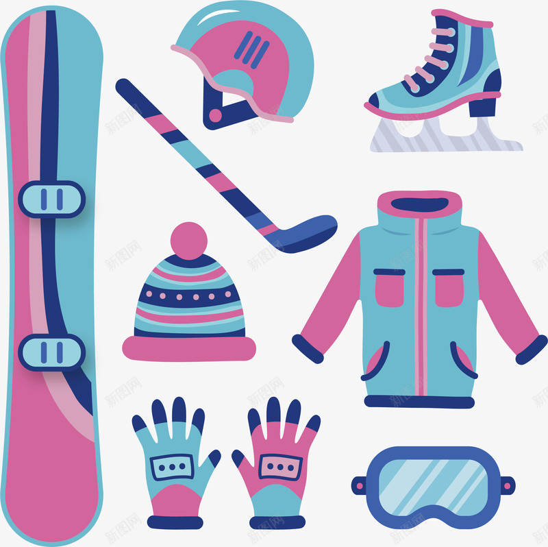 粉色蓝色滑雪装备矢量图ai免抠素材_新图网 https://ixintu.com 冬季滑雪 滑冰鞋 滑雪 滑雪工具 滑雪装备 矢量png 矢量图