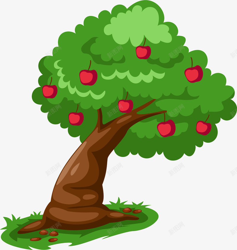 手绘红色苹果大树图案矢量图ai免抠素材_新图网 https://ixintu.com 图案 大树 手绘 红色 苹果 矢量图