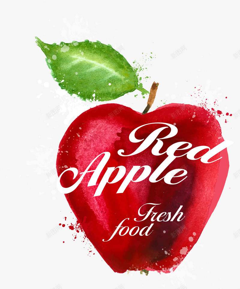 手绘红色苹果png免抠素材_新图网 https://ixintu.com 手绘苹果 水彩 水果 红色苹果 绿色叶子 美味苹果