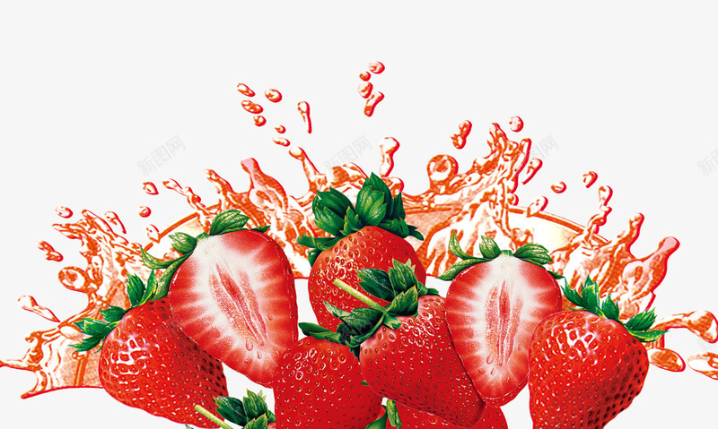 草莓汁喷溅png免抠素材_新图网 https://ixintu.com 产品实物 喷溅 水果 草莓