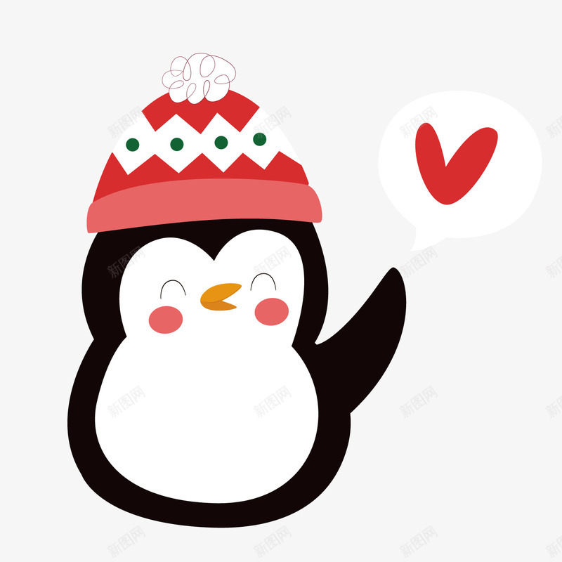 卡通冬季企鹅png免抠素材_新图网 https://ixintu.com 企鹅 冬季装饰 卡通动物 活动装饰 红色帽子 红色心形