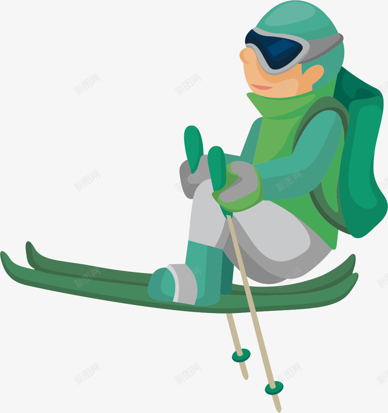 滑雪装备和滑雪的人png免抠素材_新图网 https://ixintu.com 冬季 滑雪 滑雪装备 绿色的 背包 运动 雪橇