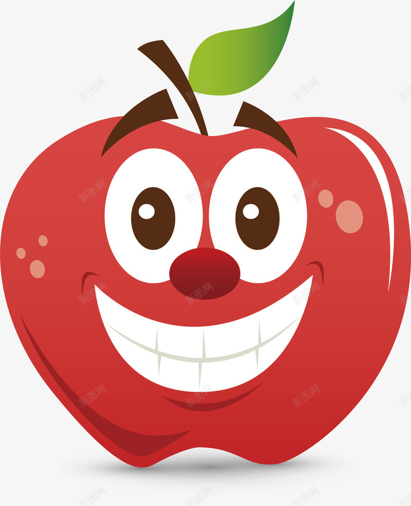 咧嘴笑的苹果矢量图ai免抠素材_新图网 https://ixintu.com 卡通 咧嘴笑 商务 彩色 手绘 矢量图 笑口常开 绿叶 苹果