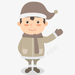 手绘棉帽打招呼的男孩高清图片