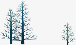 手绘冬季蓝色大树装饰素材