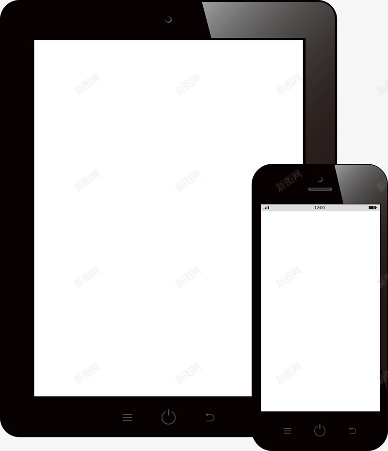 黑色平板与黑色手机png免抠素材_新图网 https://ixintu.com 手机 苹果产品 苹果手机 黑色平板 黑色手机