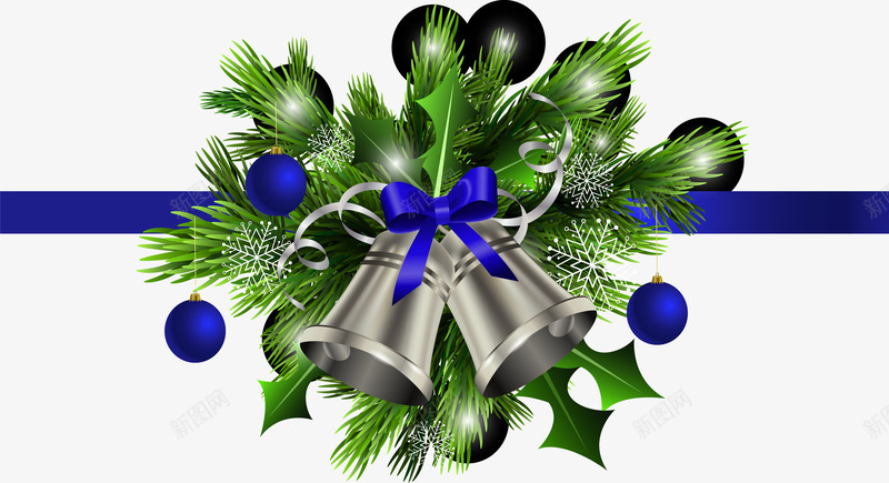 绿色绸带铃铛png免抠素材_新图网 https://ixintu.com 冬季 圣诞快乐 圣诞节 新年快乐 松枝 绸带 绿色铃铛