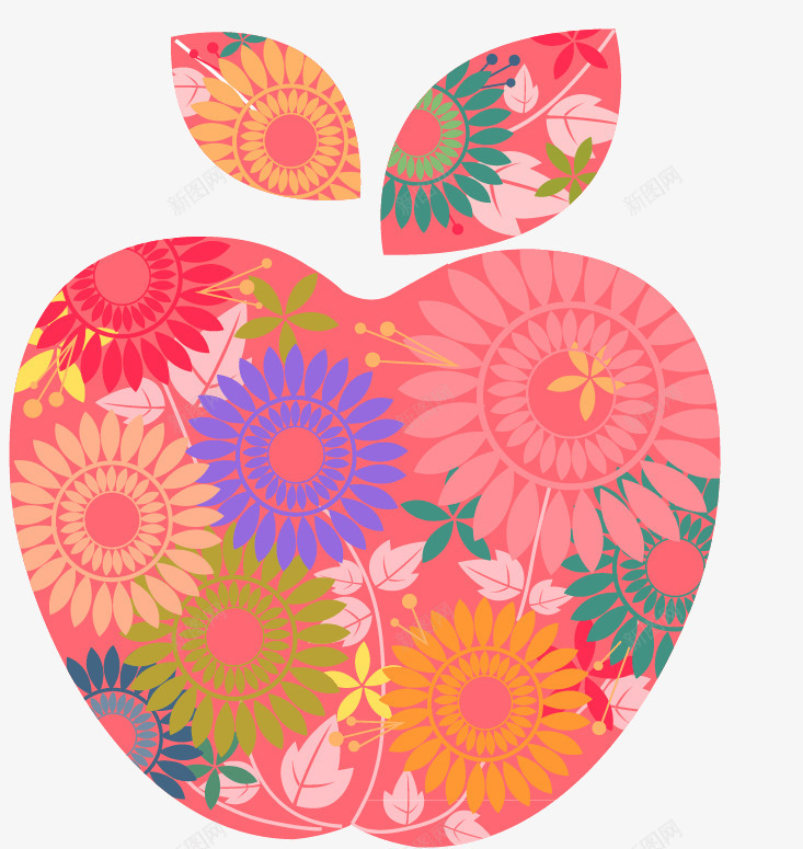 梦幻苹果矢量图ai免抠素材_新图网 https://ixintu.com 创意苹果 花朵苹果 苹果 苹果底纹 矢量图
