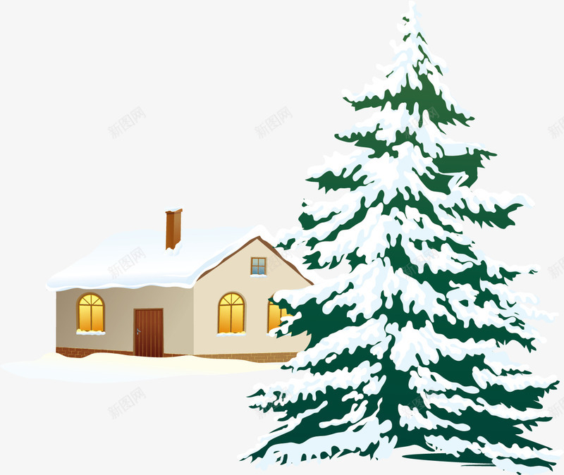 冬季的房子于树矢量图ai免抠素材_新图网 https://ixintu.com 冬季的房子 冬季的雪 房子与树 树木 矢量图