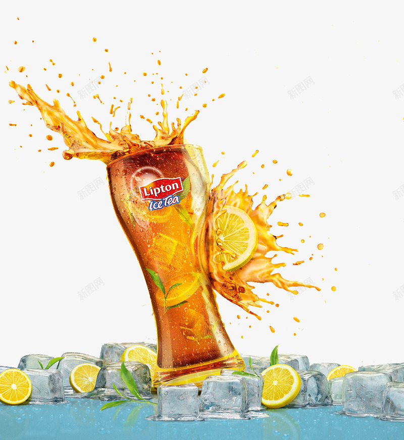 喷溅的饮料柠檬冰块背景png免抠素材_新图网 https://ixintu.com 冰块背景 喷溅的饮料 柠檬