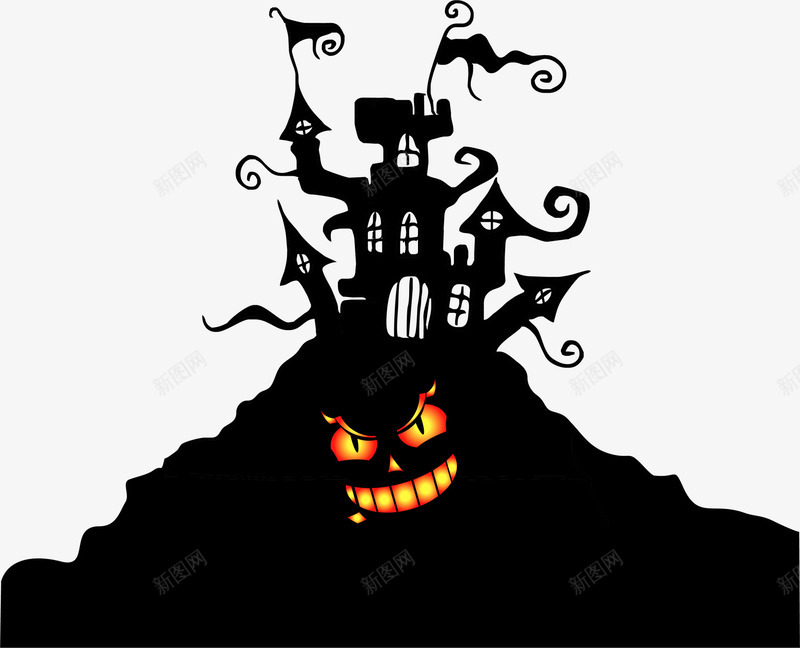 创意万圣节城堡png免抠素材_新图网 https://ixintu.com 万圣节城堡 创意城堡 古典城堡 梦幻城堡 黄色光晕 黑色城堡