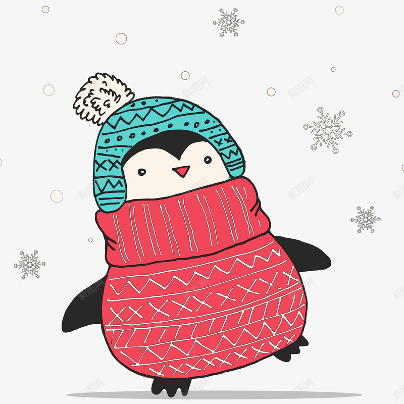 可爱穿着红色毛衣的企鹅矢量图ai免抠素材_新图网 https://ixintu.com 企鹅 冬季 动物 可爱 帽子 手绘 毛衣 矢量图