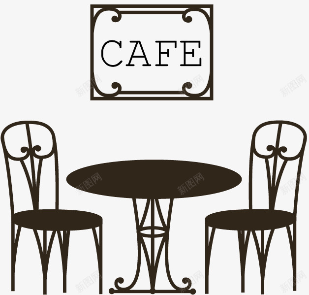 创意黑色咖啡馆桌椅png免抠素材_新图网 https://ixintu.com 咖啡馆桌子椅子挂画咖啡店铺