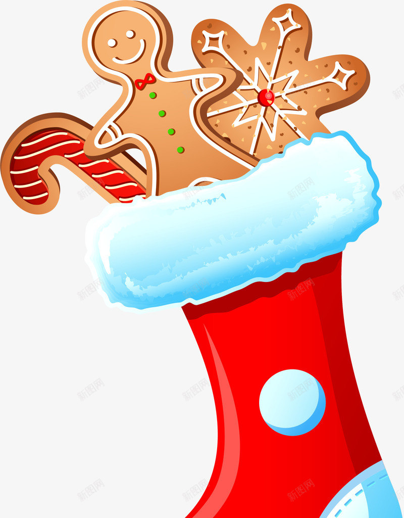 红色卡通圣诞袜png免抠素材_新图网 https://ixintu.com 冬天 冬季 圣诞快乐 圣诞节 小人饼干 红色袜子 装饰图案