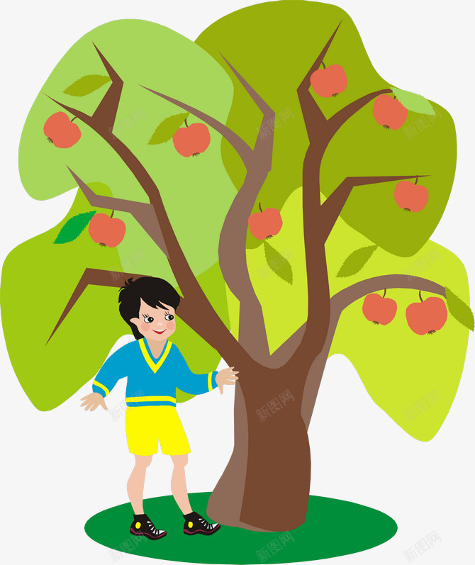 苹果树下的男孩png免抠素材_新图网 https://ixintu.com 手绘 果树 男孩 苹果