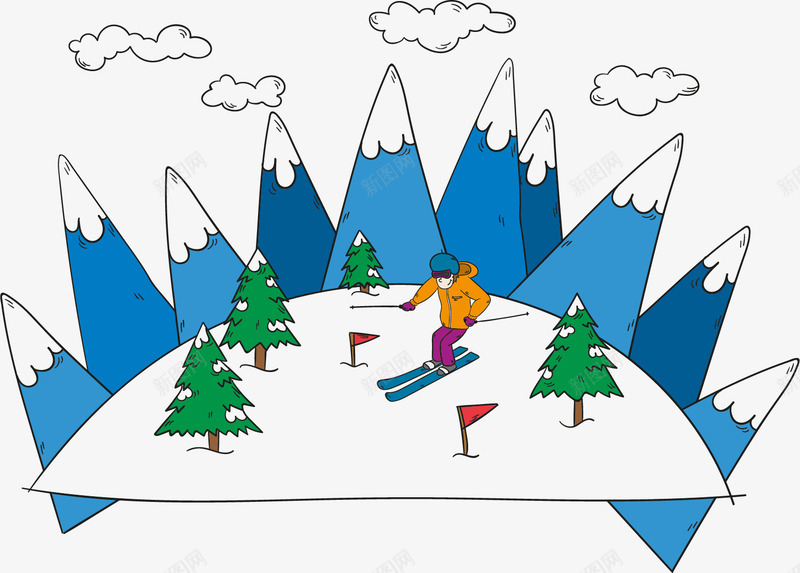 卡通滑雪场矢量图eps免抠素材_新图网 https://ixintu.com 冬季 滑雪 滑雪场 矢量素材 运动 矢量图