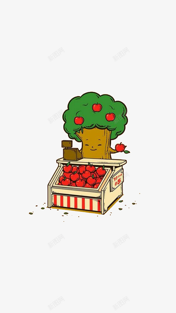 拟人苹果树png免抠素材_新图网 https://ixintu.com 买苹果 卡通 可爱 手绘 拟人 插画 文艺 水果 清新 苹果树