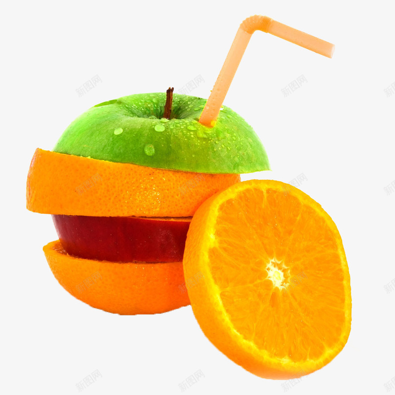 橙子苹果装饰图png免抠素材_新图网 https://ixintu.com 吸管 橙子 水果 苹果 食物